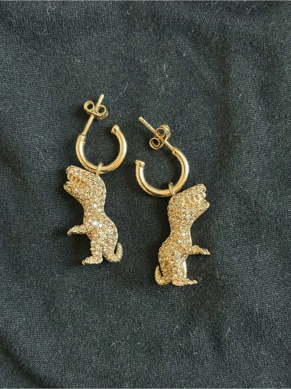 Coach Pavé Rexy Huggie Earrings Gold Crystal T-Rex Hoop Drop Earrings